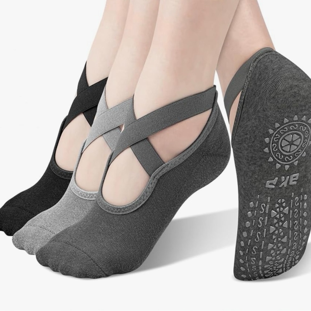 Yoga Socks Non Slip 6 pack - 2 Black, 2 Gray, and 2 Dark Gray. Woman